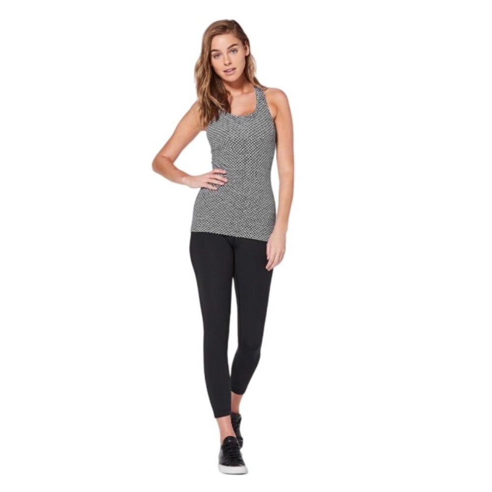 Lululemon Cool Racerback Tank Top Black White Micro Pattern Yoga Gym Slim Fit